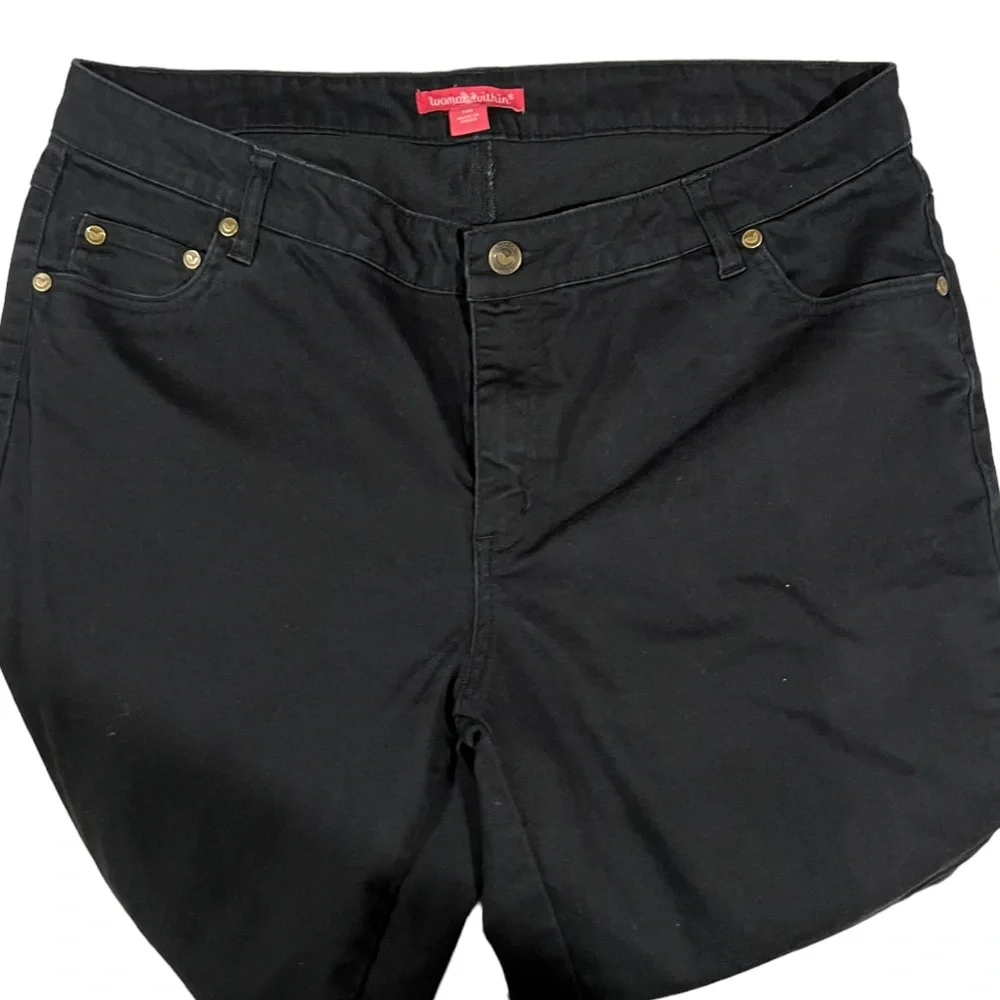 Woman Within Black Jeans 5 Pocket style w Stretch size 14W 25" Inseam Boot Cut - Picture 3 of 9